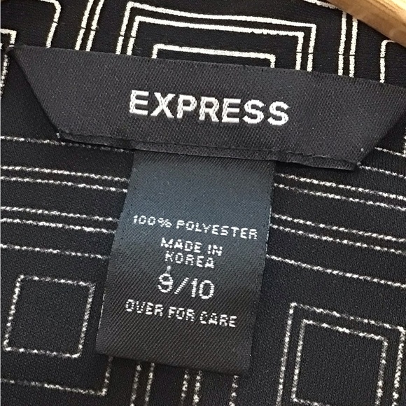 Express Black and White Sheath Wrap Dress Long Sleeve Scoop Neck Size 9/10 - Picture 6 of 7